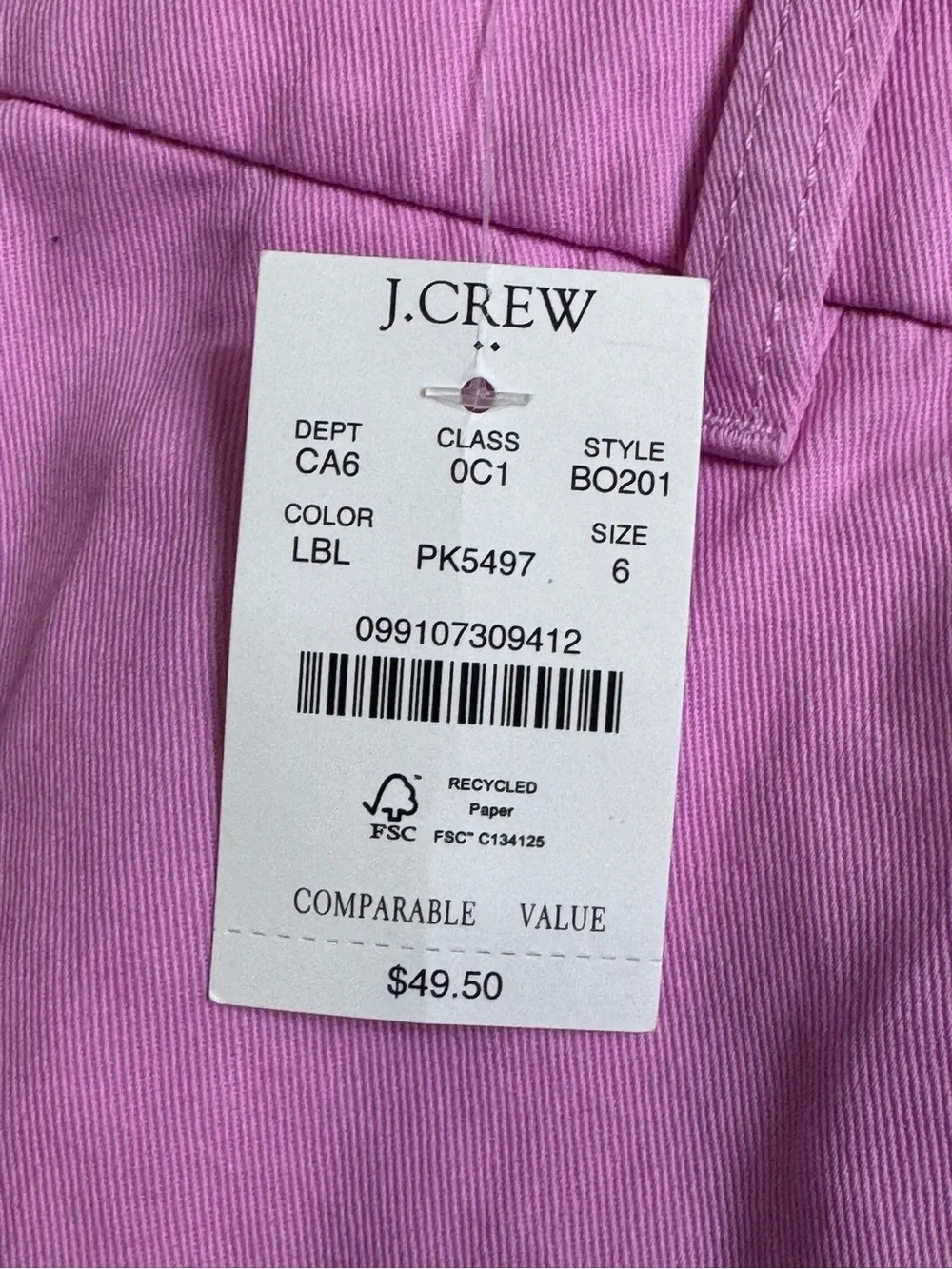 NWT J.Crew Pink Cotton Mid Rise Chino Shorts Size 6